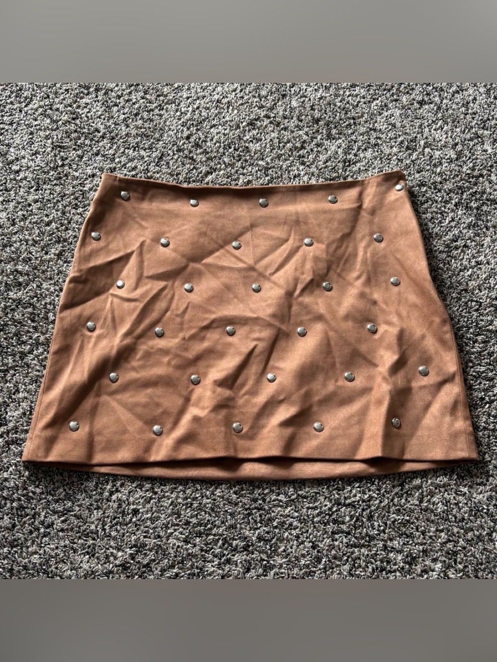 Studded Brown Mini Skirt - Sleek Women's A-Line